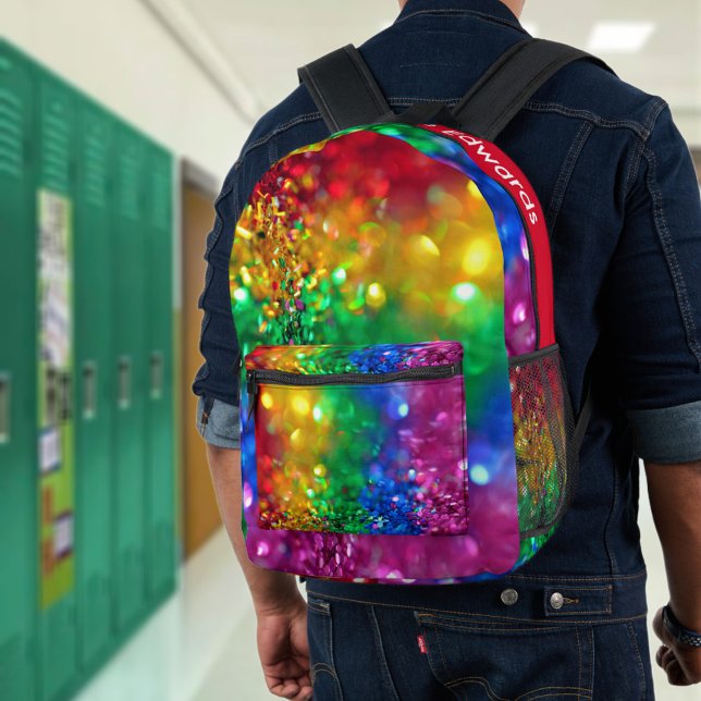 Sparkling Colour Burst Rainbow Sequin Customizable Printed Backpack (Creator Uploaded)