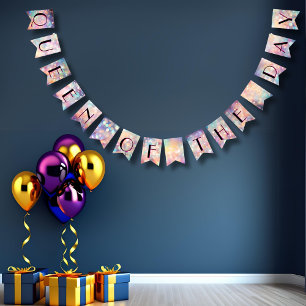 sparkling colourful "Queen of the day" bokeh, girl Bunting Flags