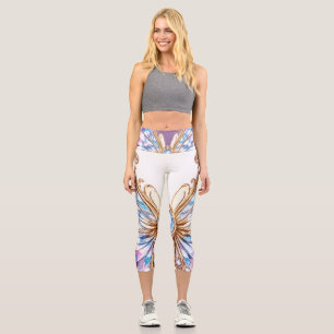 Sparkling Crystal Butterfly Design Capri Leggings