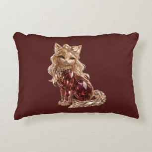 Sparkling Crystal Cute Cat Golden Pink Accent Pillow