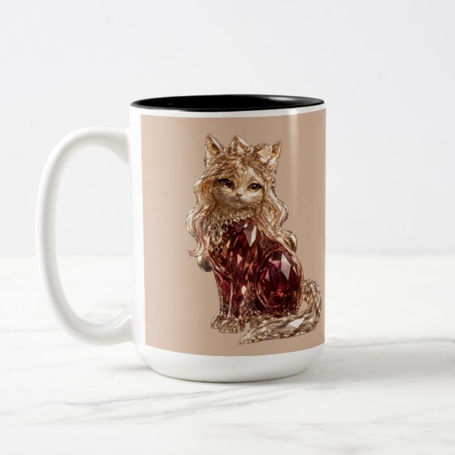 Sparkling Crystal Cute Cat Luxury  Two-Tone Coffee Mug (Left)