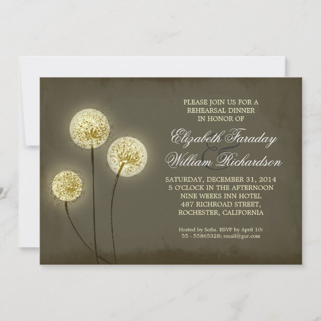 sparkling dandelions rehearsal dinner invitations (Front)