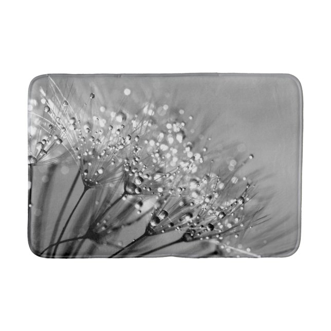 Sparkling Dew Dandelion Silver Grey Background Bath Mat (Front)