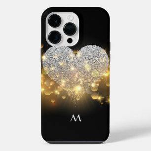 Sparkling Diamonds Heart Black And Lights Monogram iPhone 14 Pro Max Case