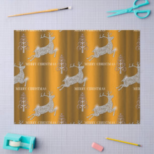 Sparkling Diamonds Reindeer on Gold Christmas Tissue Paper