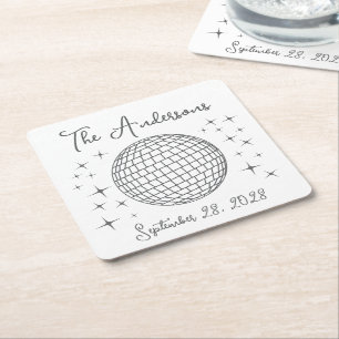 Sparkling Disco Ball Personalized Wedding Square Paper Coaster