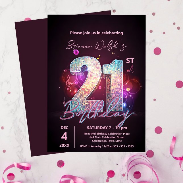 Sparkling Disco Dance 21st Birthday Celebration Invitation (Creator Uploaded)