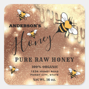 Sparkling drips Bee script honey jar label