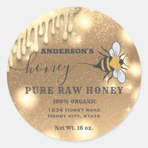 Sparkling drips Bee script honey jar label