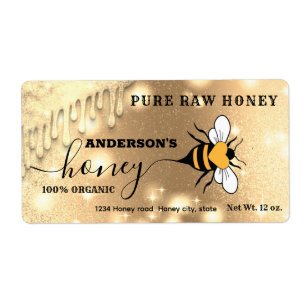 Sparkling drips Bee script honey jar label
