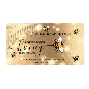 Sparkling drips bees script honey jar label