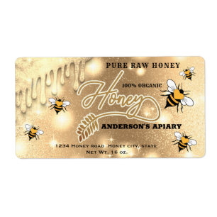 Sparkling drips bees script honey jar label