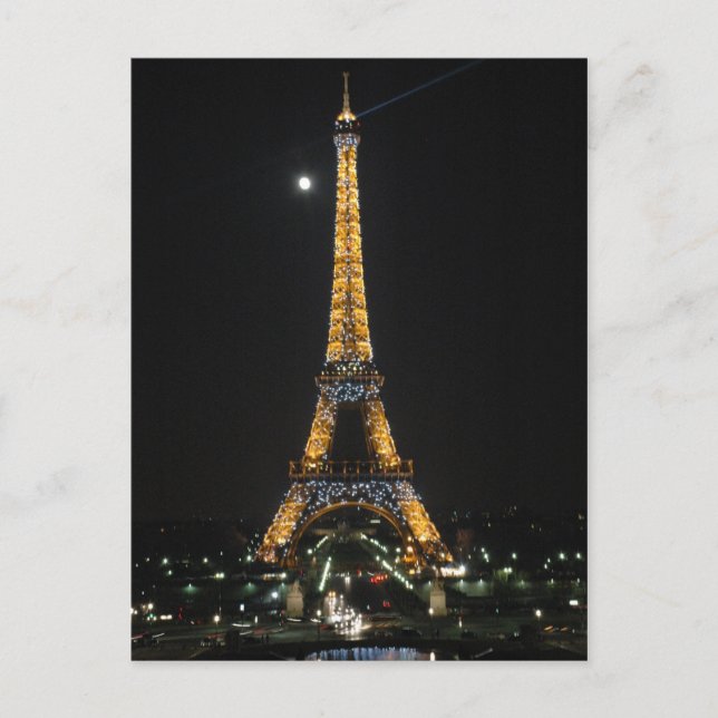 Sparkling Eiffel Tower at Moonlight Postcard (Front)