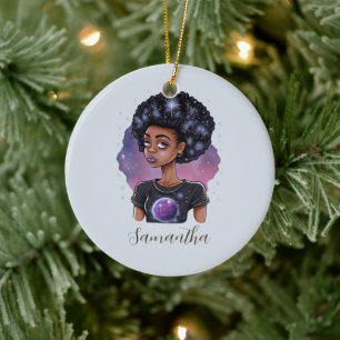 Sparkling Elegant Afro Woman Ceramic Ornament