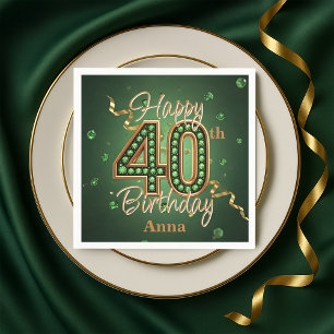 Sparkling Emerald Green and Gold 40th Birthday Napkin