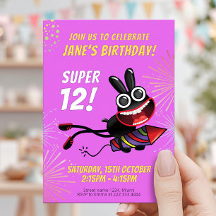 Sparkling Firework Rabbit Birthday Invitation