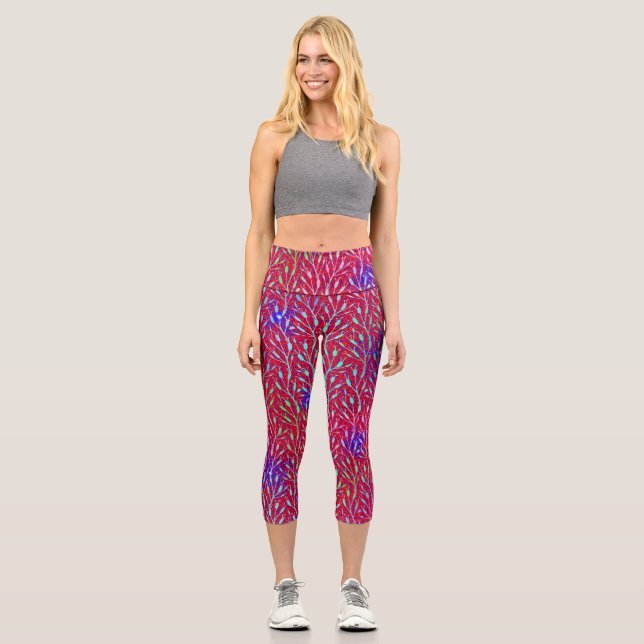 Sparkling Fireworks Party Pattern  Capri Leggings (Front)