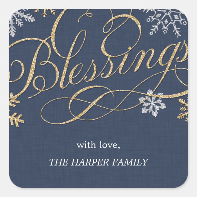 Sparkling Flakes Custom Holiday Sticker or Labels (Front)