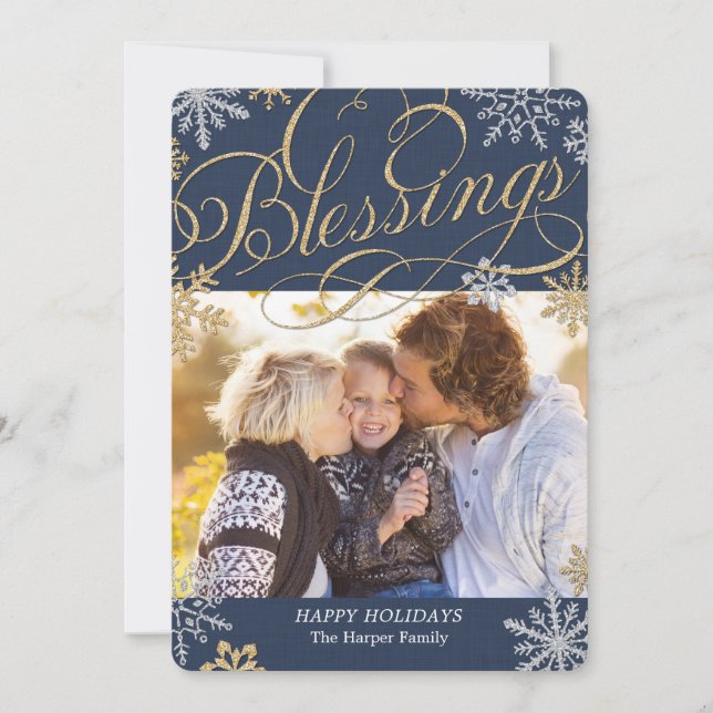 Sparkling Flakes Holiday Photo Card Christmas Card (Front)