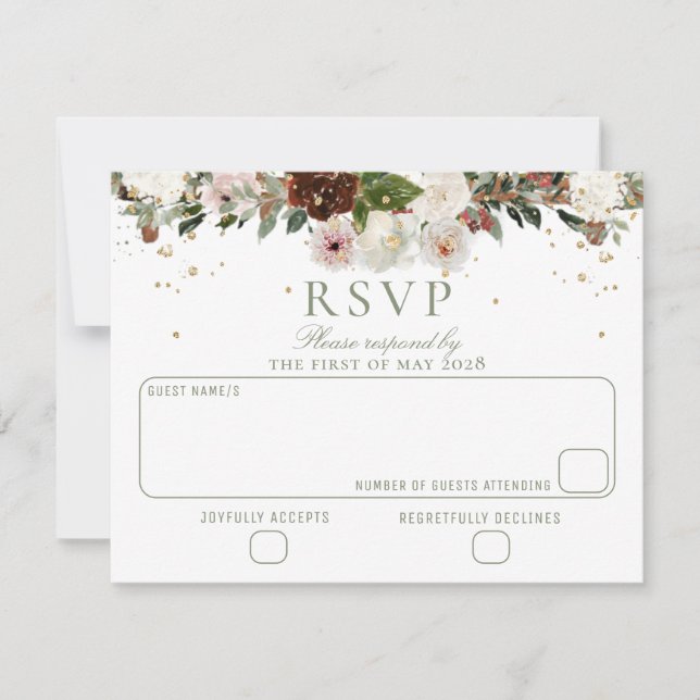 Sparkling Floral Chuppah Canopy Wedding RSVP Card (Front)