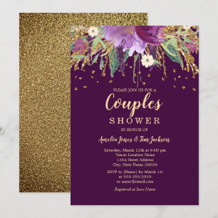 Sparkling Floral Glitter Purple Couples Shower Invitation
