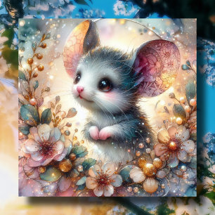 Sparkling Floral Pastel Springtime Mouse Easter Holiday Card