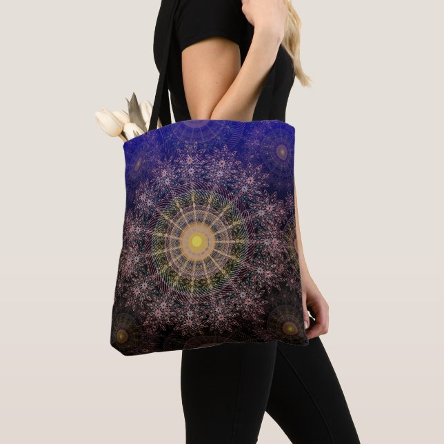 Sparkling flower art in the clear night sky tote bag (Close Up)