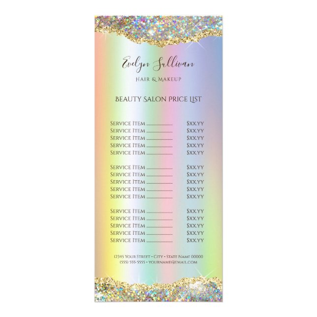 sparkling foil glitter price list rack card (Front)