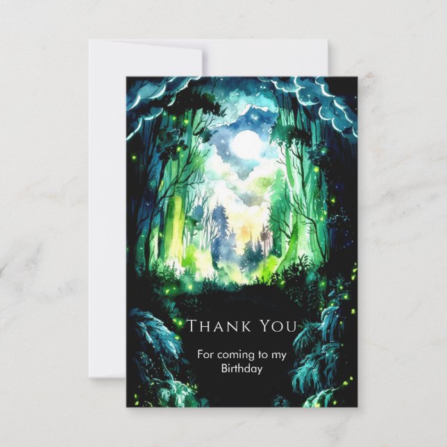 Sparkling Forest Woodland Birthday Thank You Card (Front)