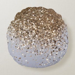 Sparkling Glam Gold Glitter Glam #1 Round Pillow