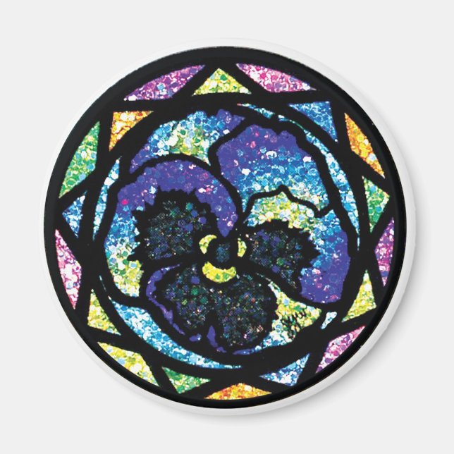 Sparkling Glitter Blue Pansy Magnet (Front)