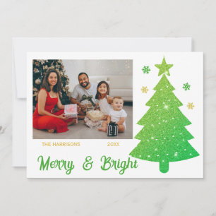 Sparkling Glitter Christmas Tree One Photo Holiday Card