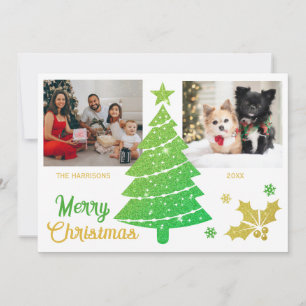 Sparkling Glitter Christmas Tree Two Photos  Holiday Card