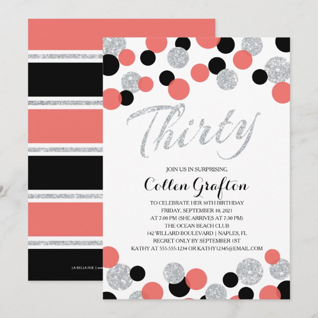 Sparkling Glitter Confetti | 30th Birthday Invitation (Front/Back)