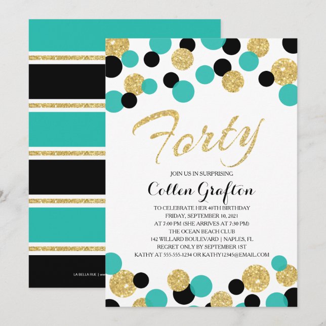 Sparkling Glitter Confetti | 40th Birthday Invitation (Front/Back)