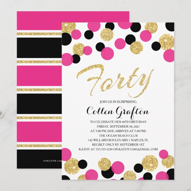 Sparkling Glitter Confetti | 40th Birthday Invitation (Front/Back)