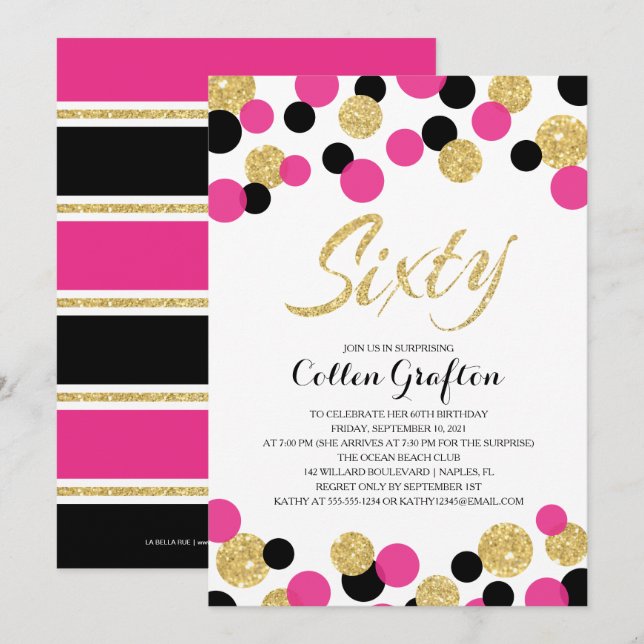 Sparkling Glitter Confetti | 60th Birthday Invitation (Front/Back)