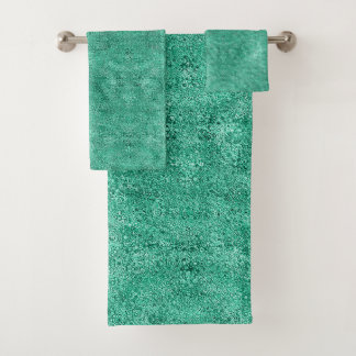 Sparkling glitter green pattern bath towel set