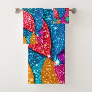 Sparkling Glitter Leaf Pattern Bath Towel Set