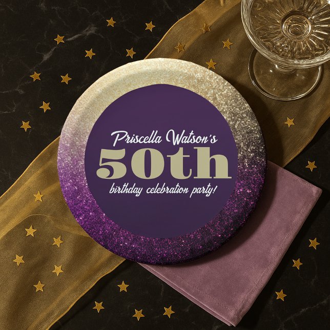 Sparkling Glitter Purple and Gold Birthday Party Paper Plate (Sparkling Glitter Purple and Gold Birthday Party Paper Plates)