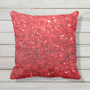 Sparkling Glitter Red Faux Sequined Holiday Outdoor Pillow