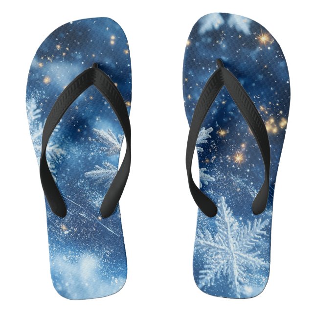Sparkling Glitter Snowflakes Winter Christmas Flip Flops (Footbed)