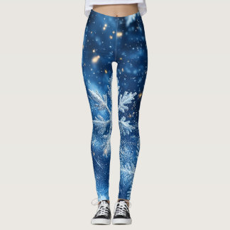 Sparkling Glitter Snowflakes Winter Christmas Leggings