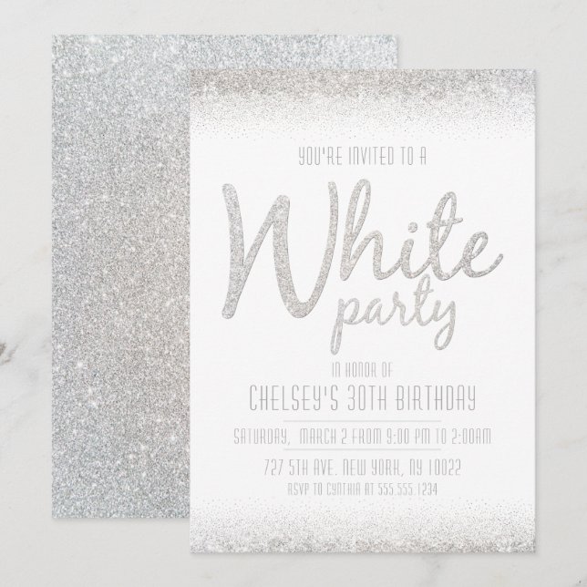 Sparkling, Glitter White Party Invitations (Front/Back)