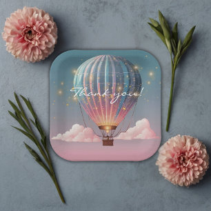 Sparkling Glitters Hot Air Balloon Baby Shower Paper Plate