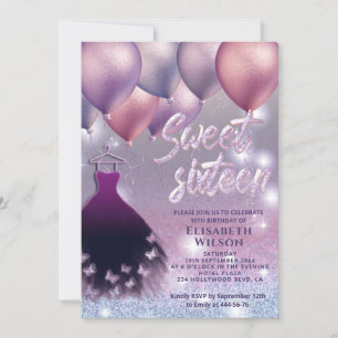 Sparkling glittery Lilac lavender dress balloon Invitation