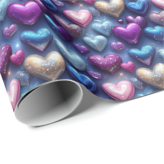 Sparkling Glossy Heart Gift Wrap: Radiant Elegance Wrapping Paper