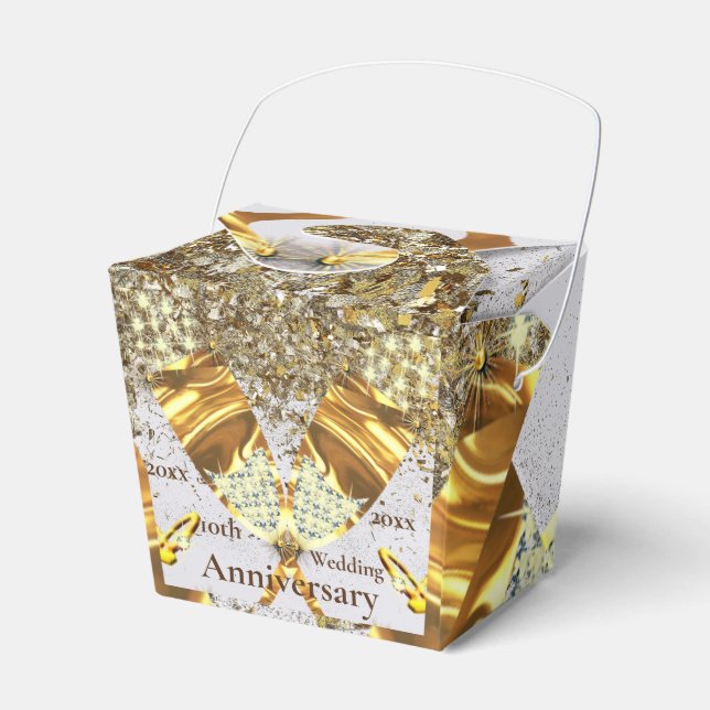 Sparkling gold 10th wedding anniversary favor box (Front Side)