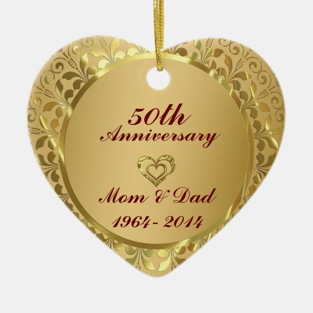 Sparkling Gold  50th Wedding Anniversary Ceramic Ornament (Front)