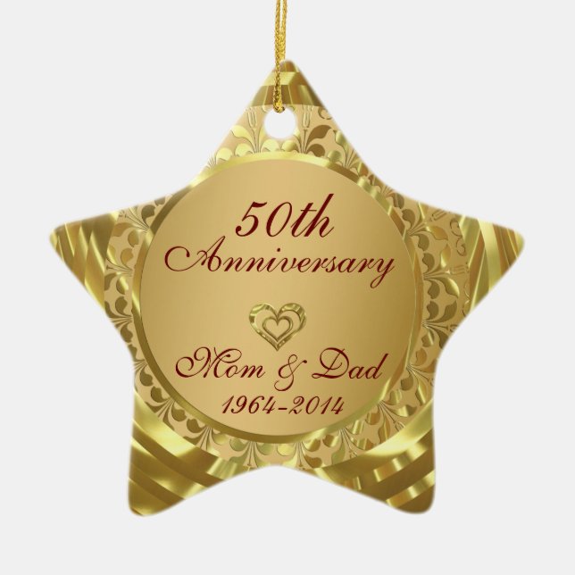 Sparkling Gold  50th Wedding Anniversary Ceramic Ornament (Front)